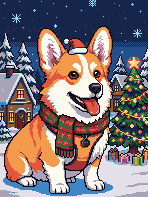 Pixel-art portrait of a corgi · christmas