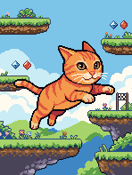 Pixel-art portrait of a orange tabby · platformer
